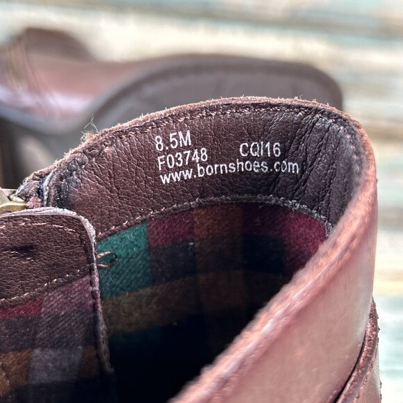 Born Harness Boot Size 8.5M Brown Leather Ankle Block Heel Zip Round Toe Moto - Picture 12 of 12